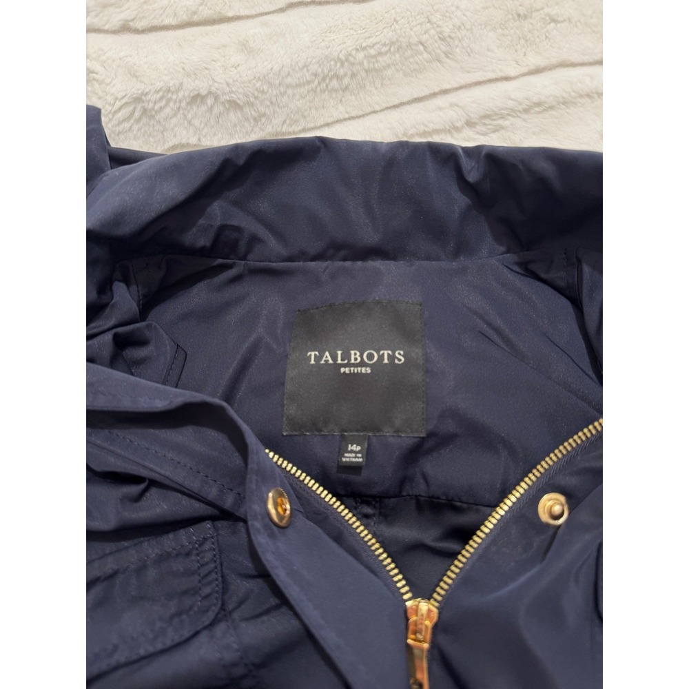 Talbots Petites Dark Navy Hooded Utility Anorak Jacket Women's 14P Lightweight - Picture 9 of 11